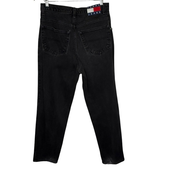 Y2K Tommy High Rise Black Jeans Cotton Size 32 X 32 Flag Logo Patch Spellout - Picture 1 of 15